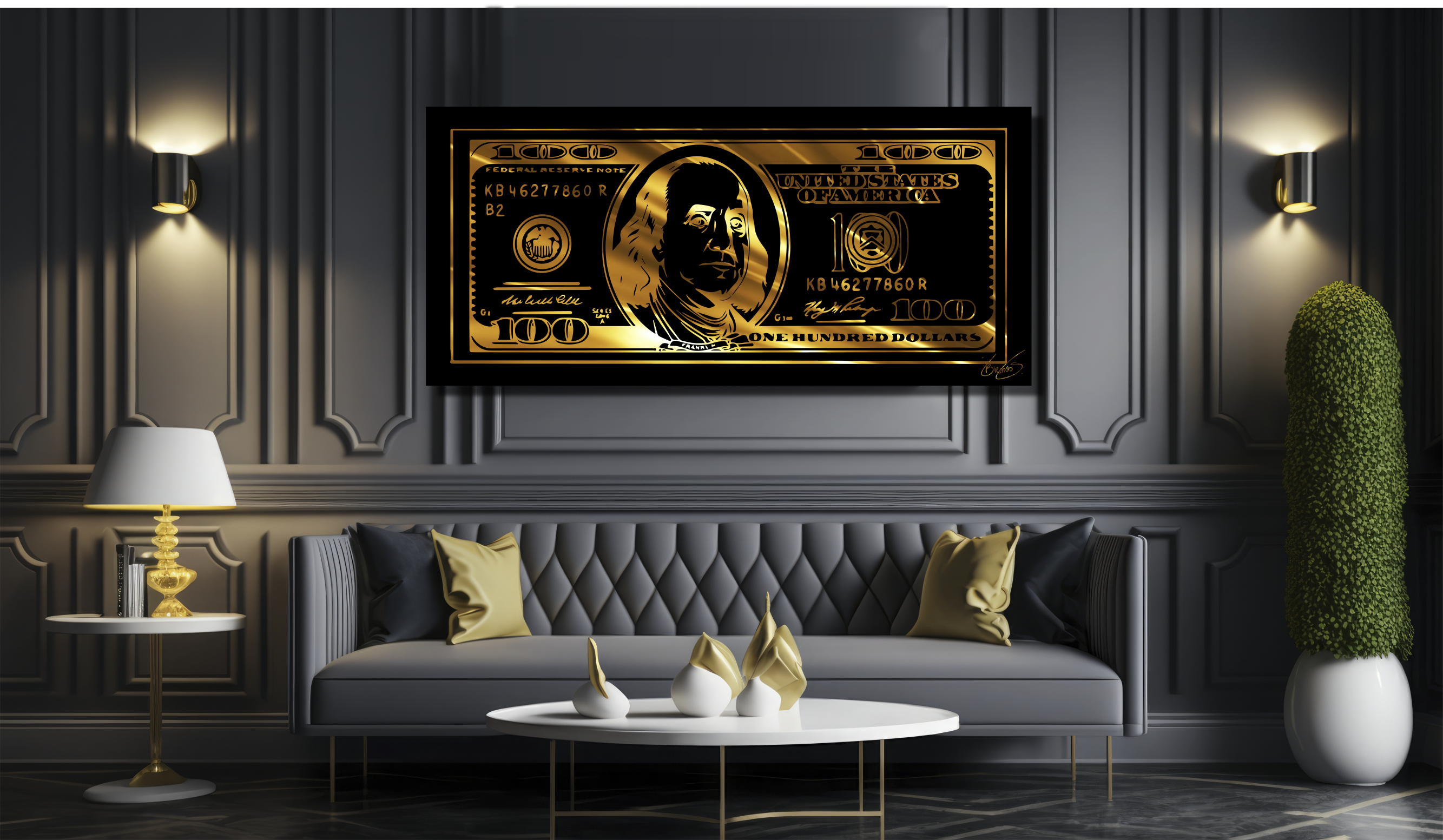 100 Dollar Gold Acrylglas